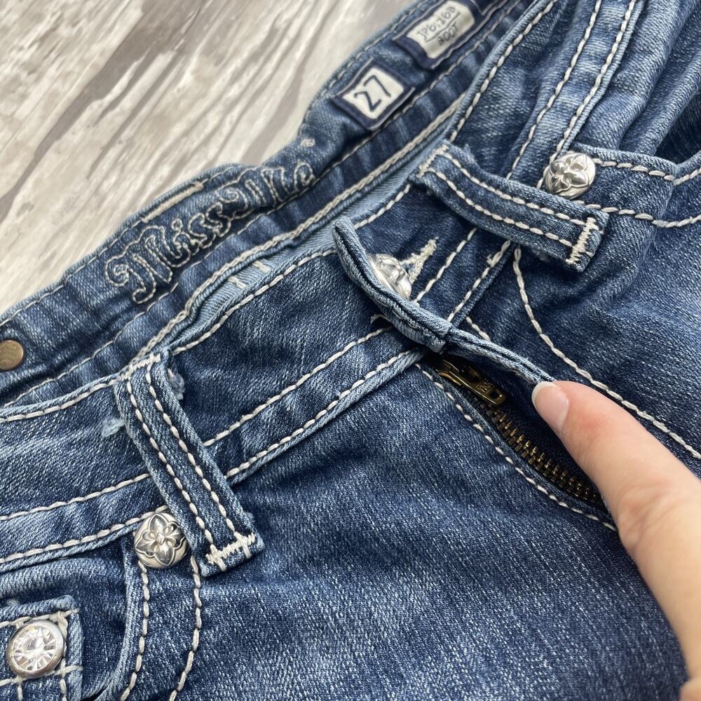 Miss Me Jeans Rhinestone Boot Cut Jp6126b Raw Hem** Size 27** Short**29" inseam - Picture 10 of 16